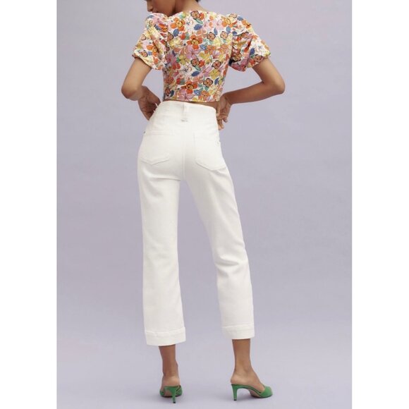 Pilcro Anthropologie Slim 70s High-Rise Crop Flare White Jeans 32T Womens - Picture 2 of 7